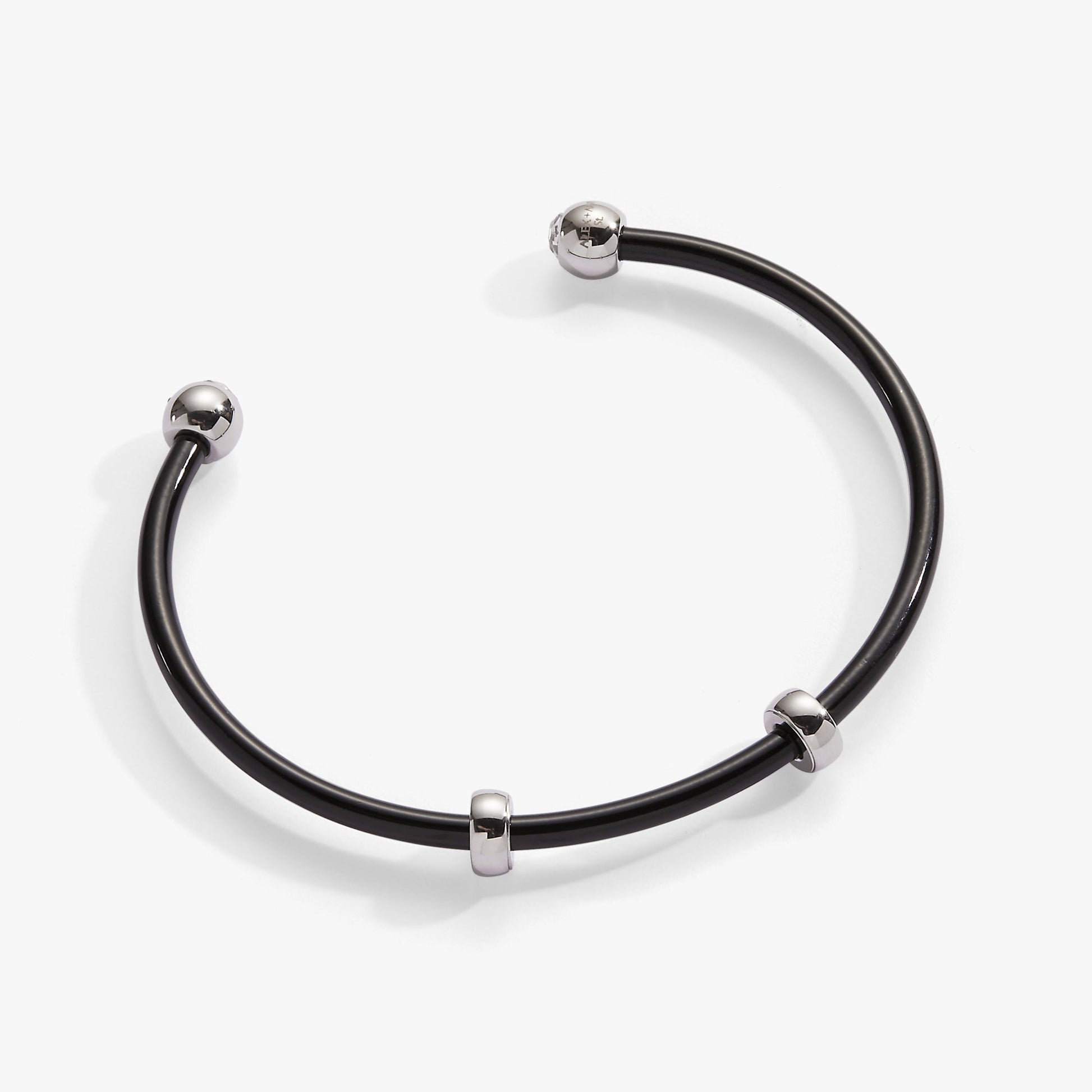Bezel Stone Enamel Cuff, Black Stainless Steel Silver