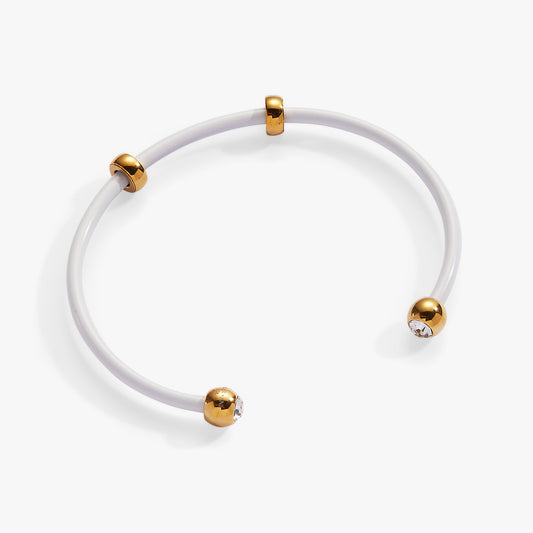 Bezel Stone Enamel Cuff, White Stainless Steel Gold