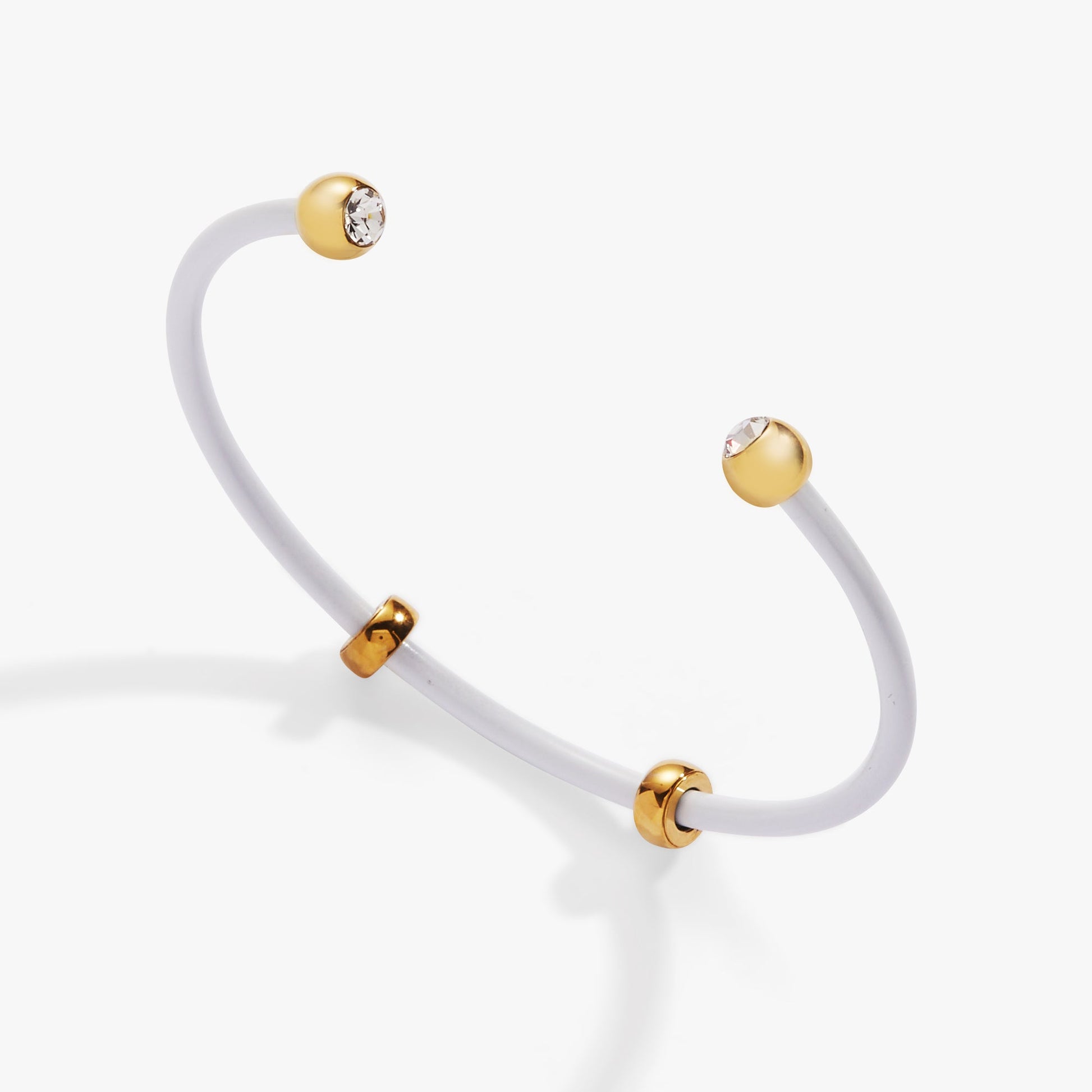 Bezel Stone Enamel Cuff, White Stainless Steel Gold