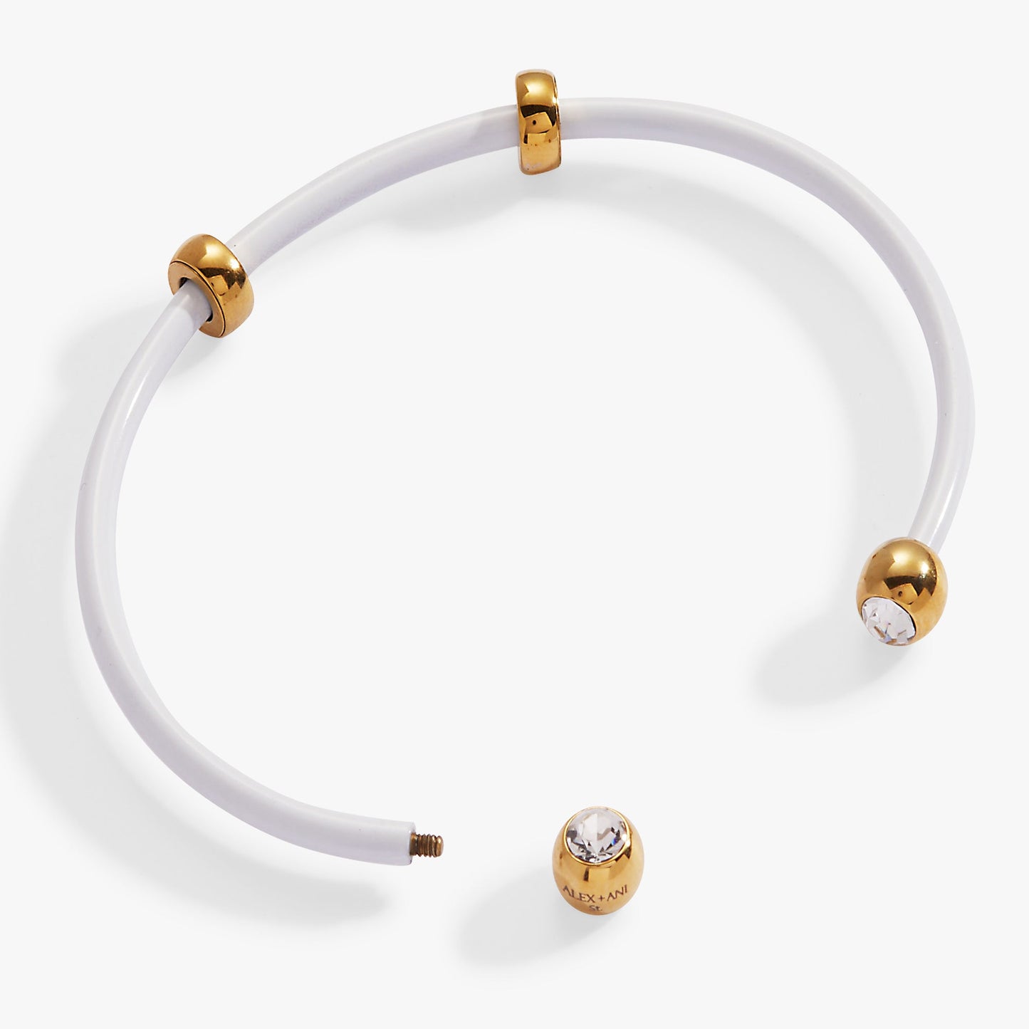 Bezel Stone Enamel Cuff, White Stainless Steel Gold