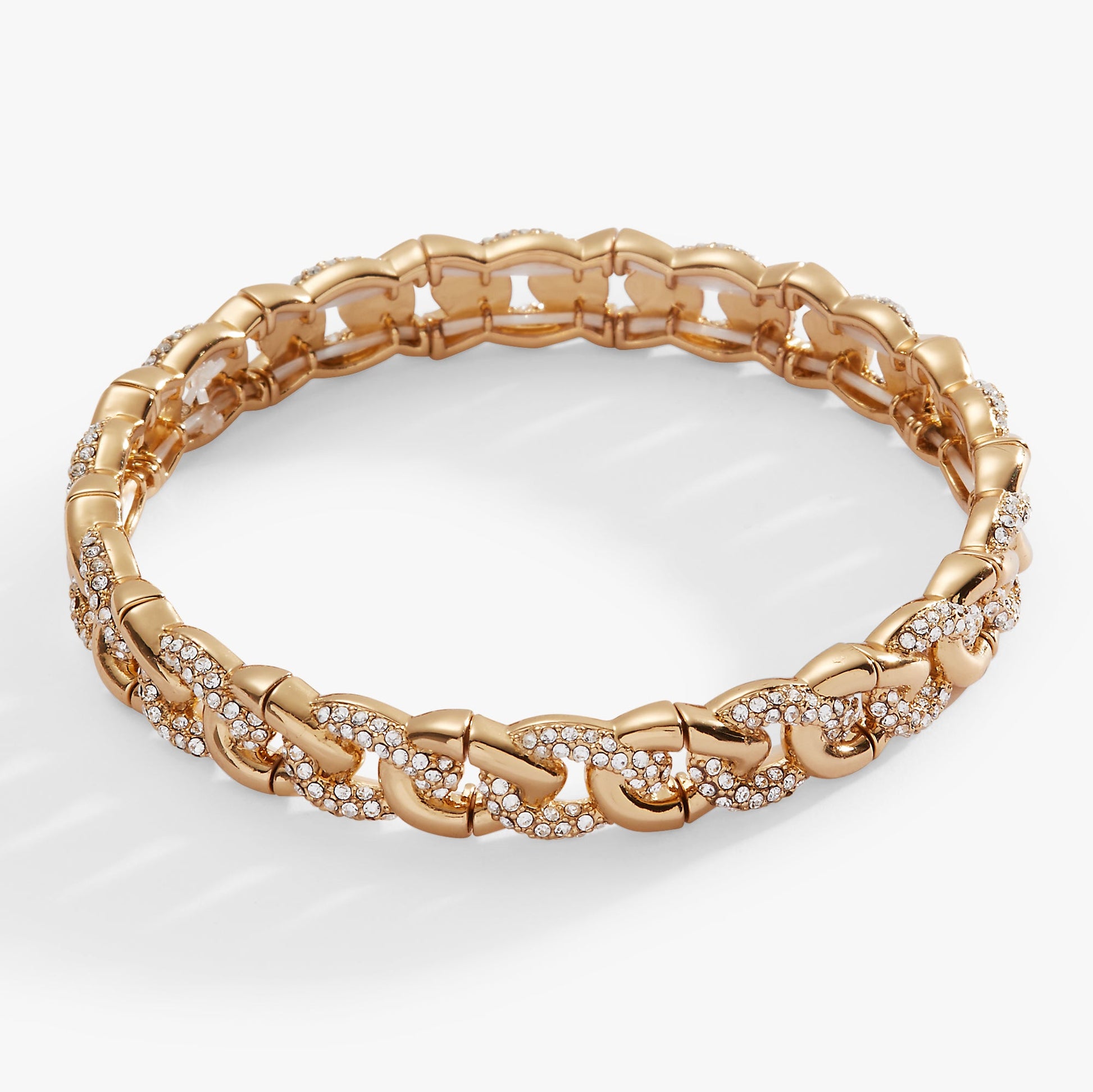 Pave Curb Chain Stretch Bracelet Gold