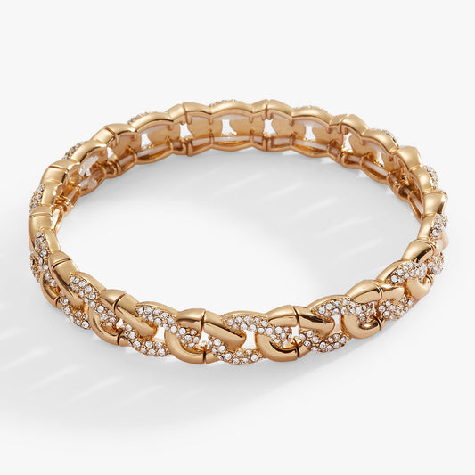 Pave Curb Chain Stretch Bracelet Gold