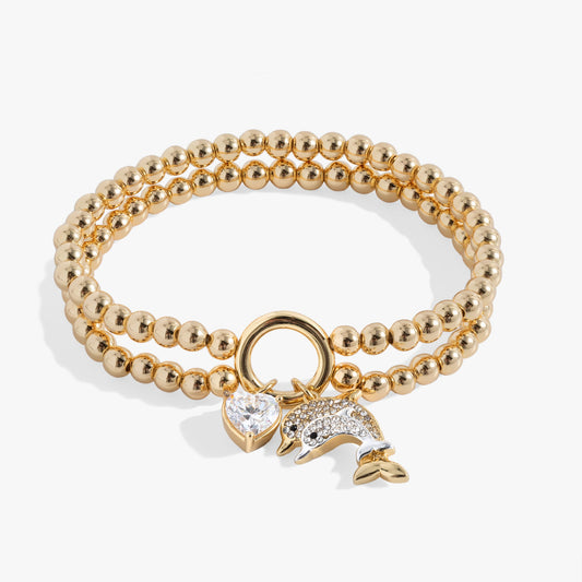 Dolphin Double Stretch Bracelet Two Tone