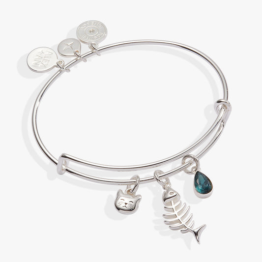 Fish Bone Cat Bangle Silver