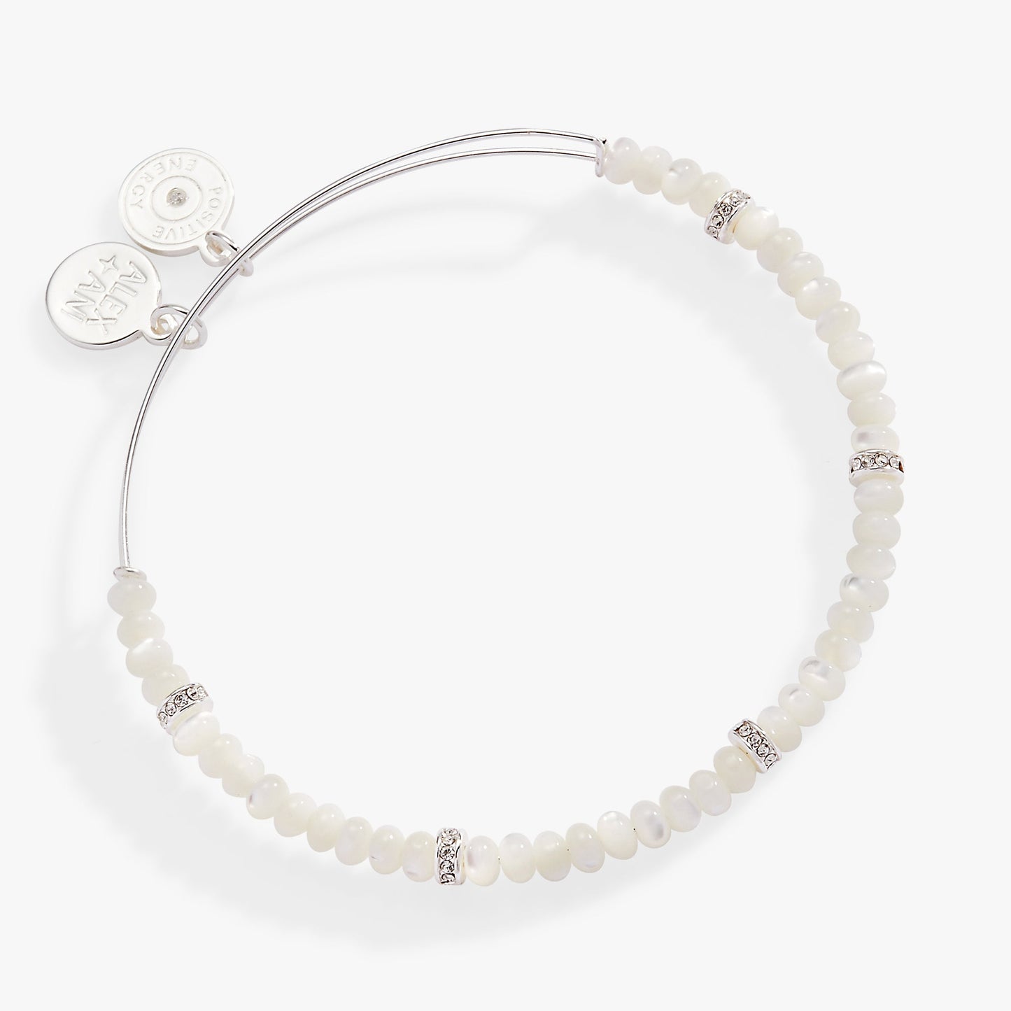 White Semi-Precious Rondelle Beaded Bangle Silver