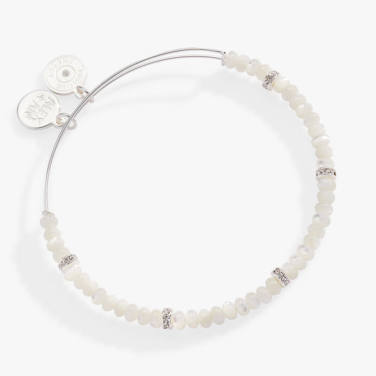 White Semi-Precious Rondelle Beaded Bangle Silver