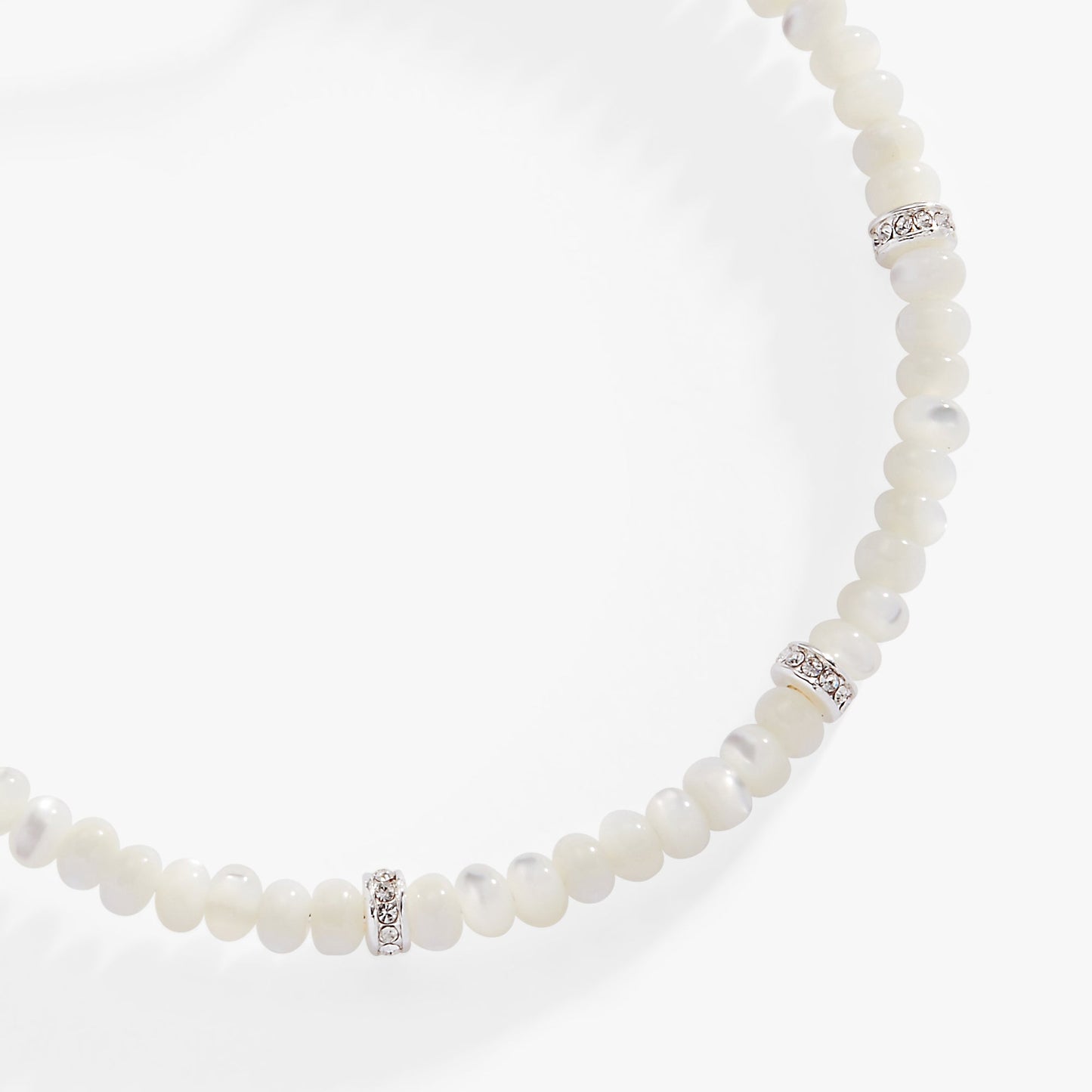 White Semi-Precious Rondelle Beaded Bangle Silver