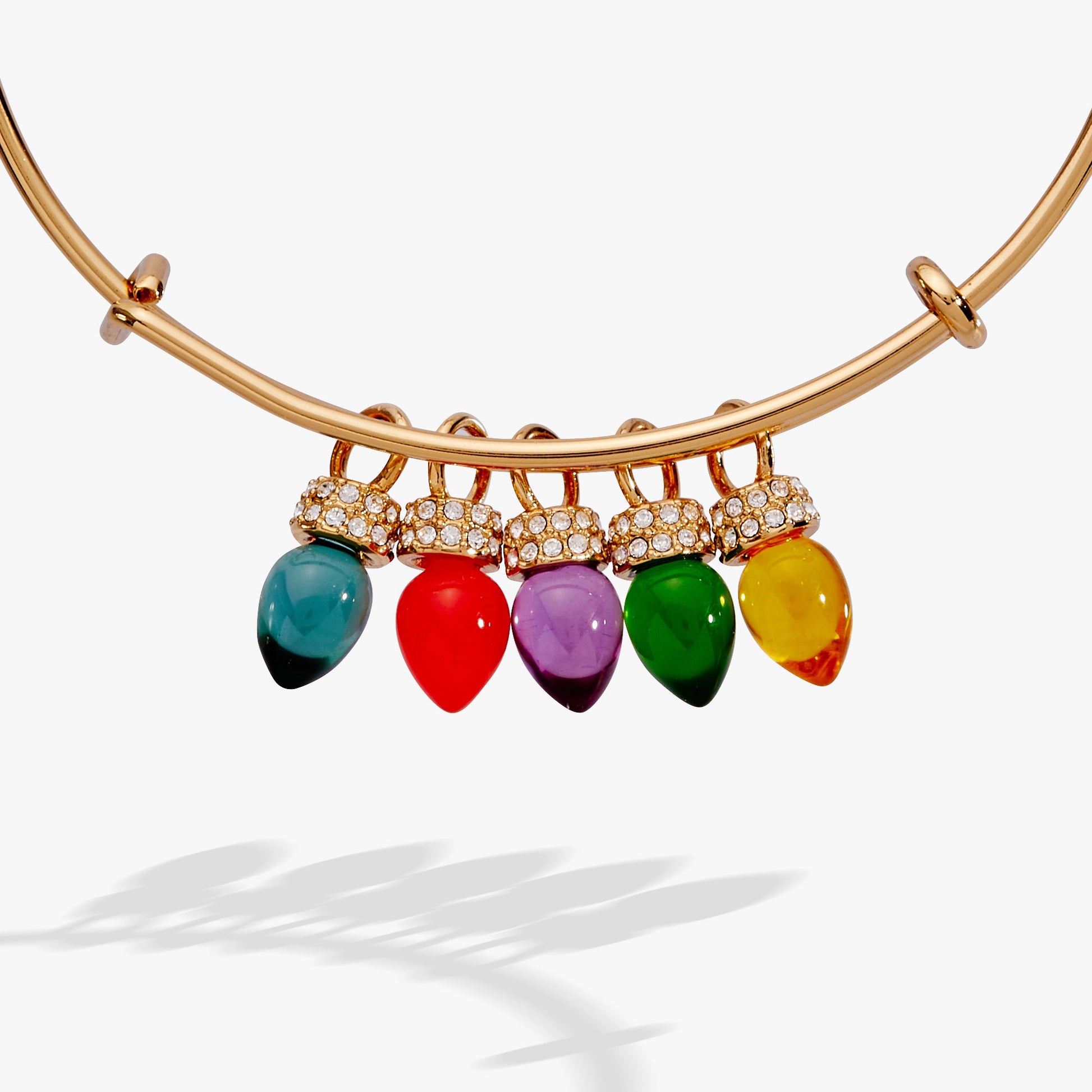Christmas Light Bulb Charm Bangle Gold